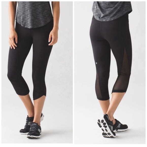 Lululemon Run Around Legging Black Mesh Detail Asymmetrical Hem Size 4 Women’s - Picture 1 of 10
